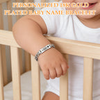 Personalized 18K Gold Plated Baby Name Bracelet Baby Id Protection Bracelet Adjustable Length Bracelet Baptism for Baby Birthstone Bracelets Gifts for Newborns Children New Parents