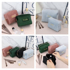 Personalized Velvet Makeup Bag, Custom Quilted Cosmetic Bag