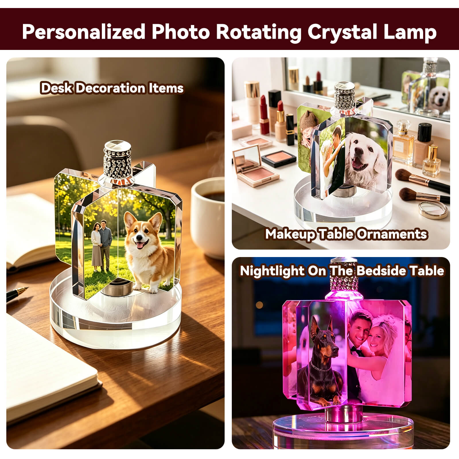 Personalized Rotating Picture Frame Custom Crystal Picture Frame with Photo Gifts for Women Wife Mom Her Him Great Customized Gift With Your Own Photo - Anniversary Wedding Birthday