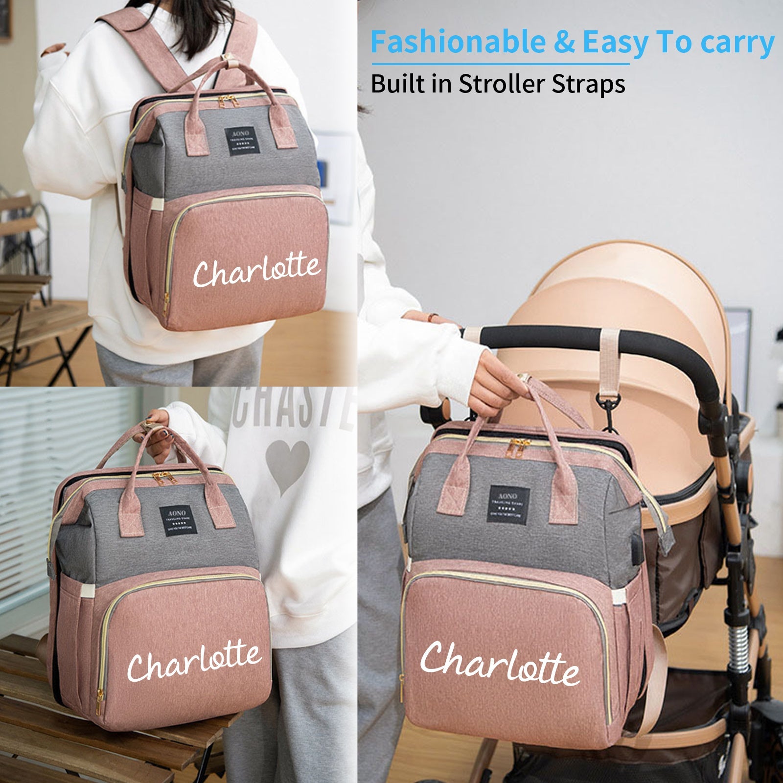 Personalized Diaper Bag Backpack with Changing Station