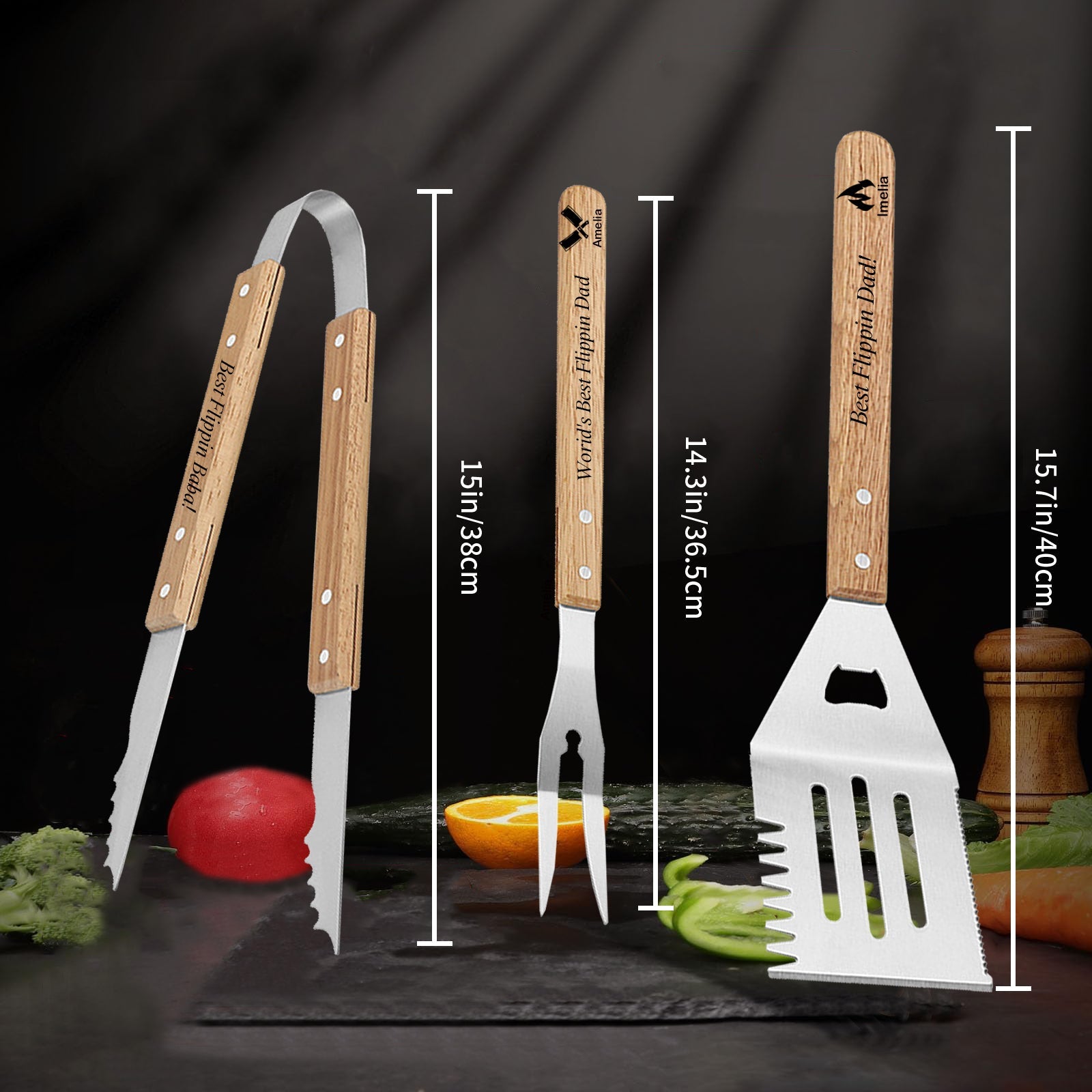 Personalized BBQ Grill Tools Set, Must-Have Accessories for Grilling and Barbecuing Ideal Gift for Father's Day