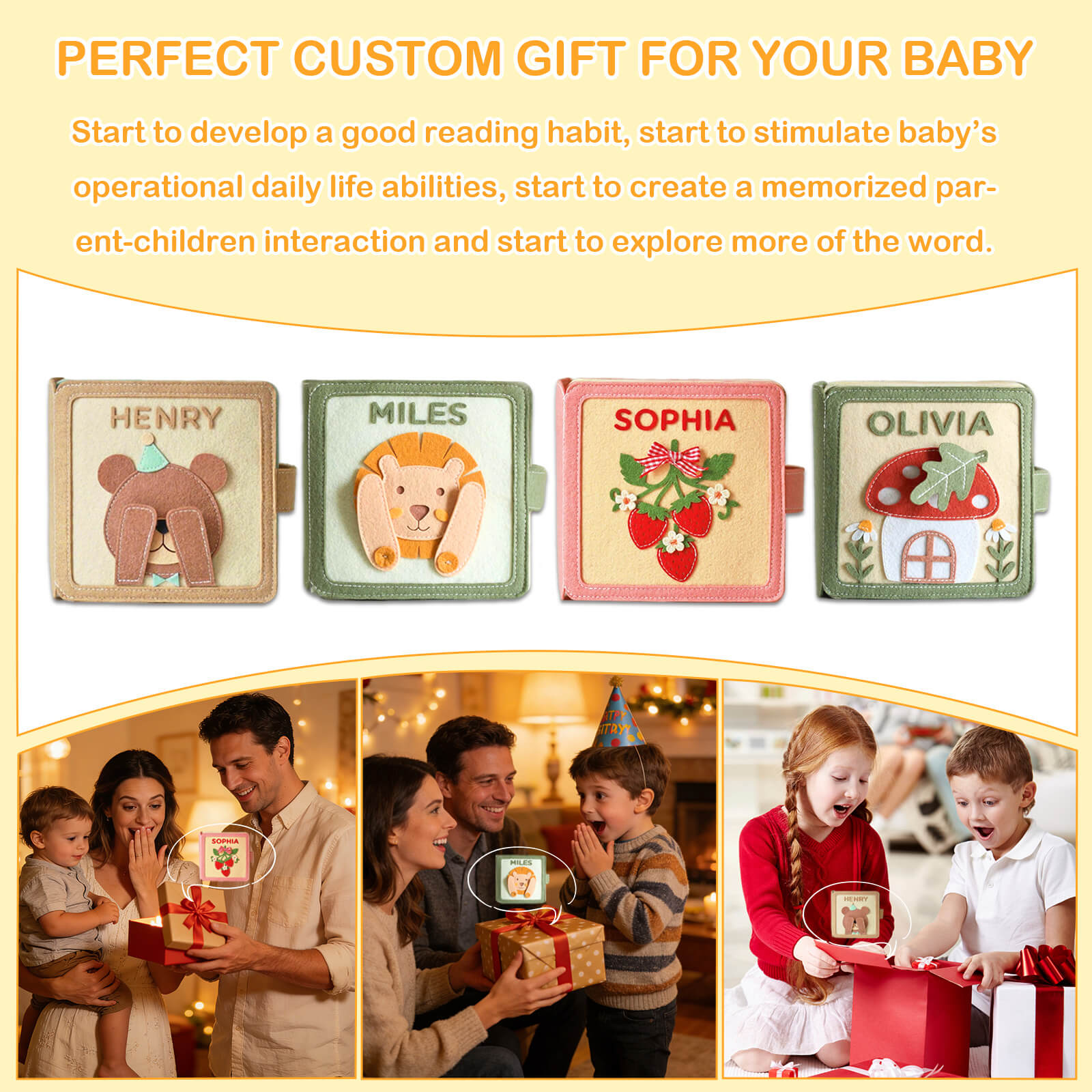 Personalized Montessori Felt Busy Book Toddlers Quiet Book with Name Preschool Early Learning Educational Book for Kids Age 2 3 4 5 6 Years Kids Gifts for Birthday Christmas Thanksgiving