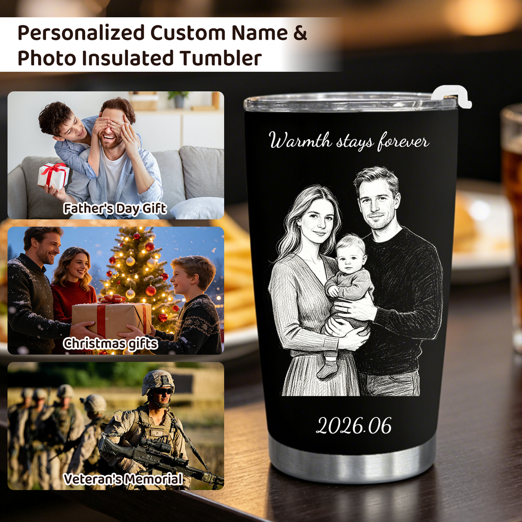 1 Personalized 20oz Tumbler with Engraved Picture & Text 20 Oz Stainless Steel Travel Tumbler Cup Mug Personalized Gifts for Father's Day Birthday Christmas Anniversary for Men Women Kids