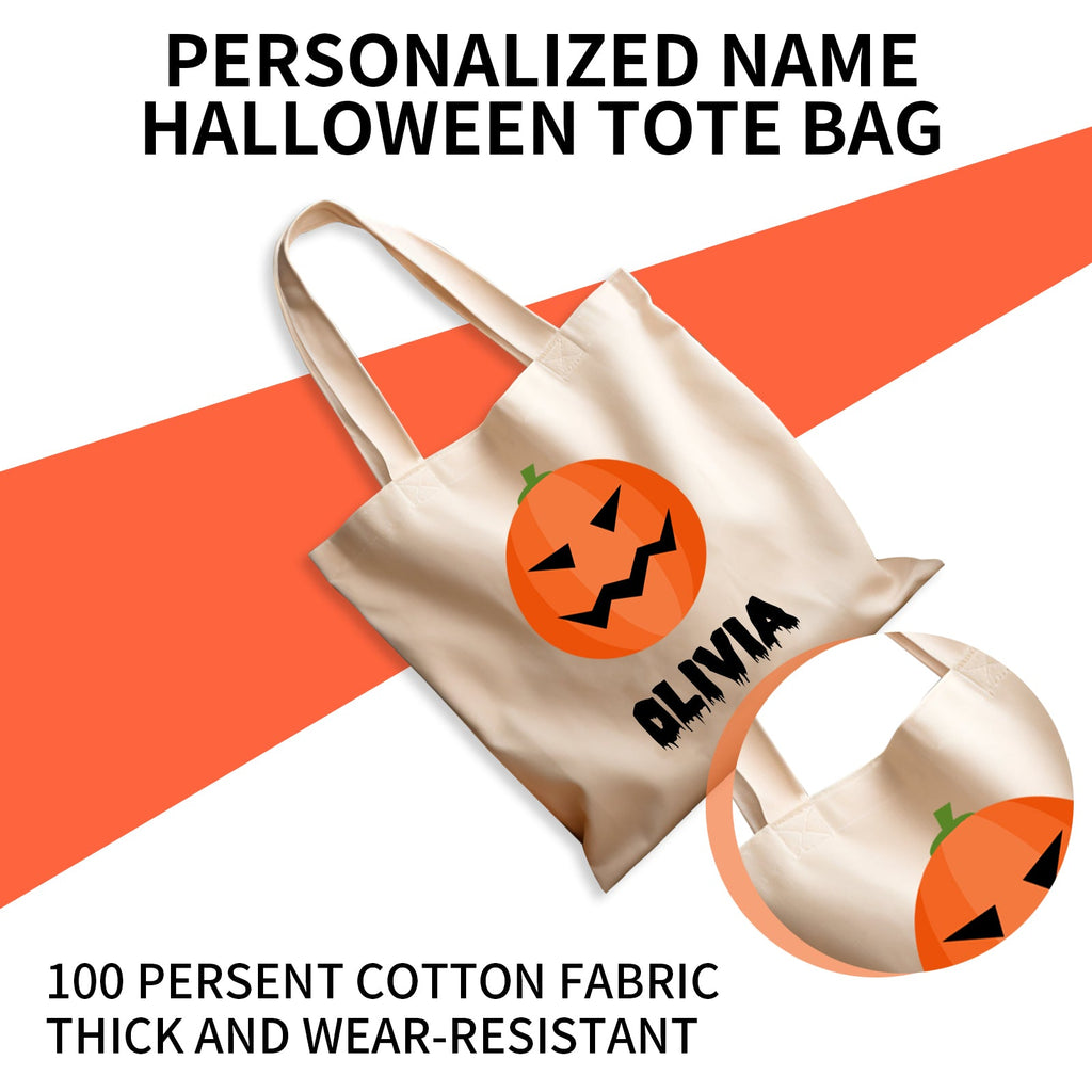Personalized Halloween Tote Bag with Name, Custom Printed Name Halloween Basket