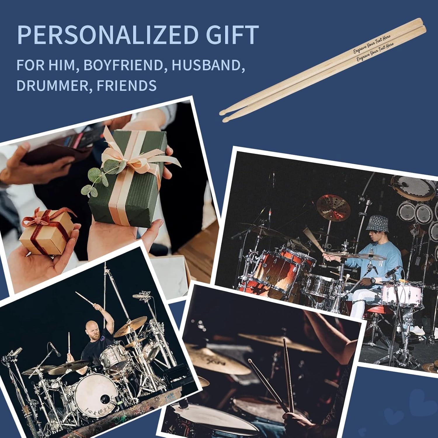 Personalized Wooden Drumsticks with Leather Case Customized Wood Tip Drum Sticks Laser Engraved Gift for Musicians and Drummers Boyfriend Husband Ideal for Weddings Valentine's Day Groomsmen