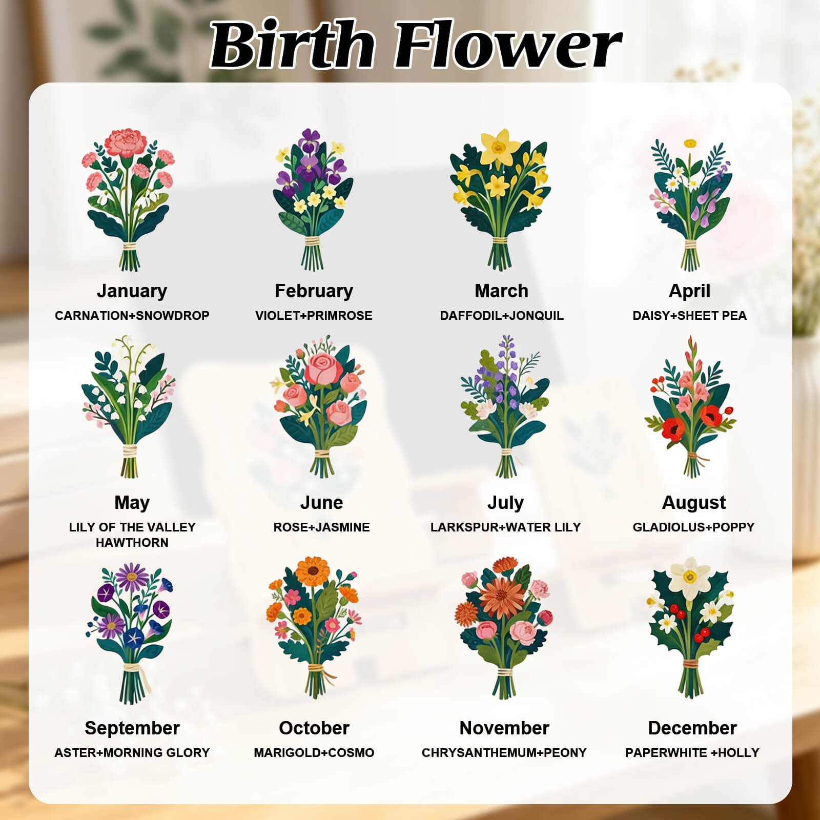 Personalized Wood Phone Stand for Women Custom Phone Holder with Name & Birth Flower Portable Tablet Stand for Home Office Travel Treadmill Compatible with All Cell Phones Birthday Gifts