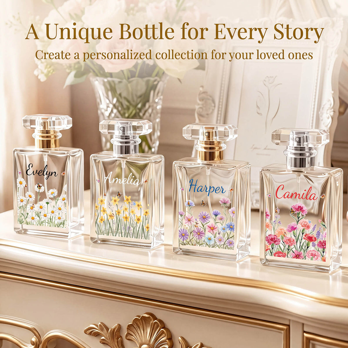 Personalized Floral Glass Perfume Bottle