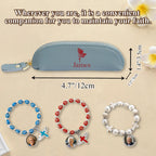 Personalized Genuine Leather Rosary Pouch, Cross Print Rosary Bag with Name