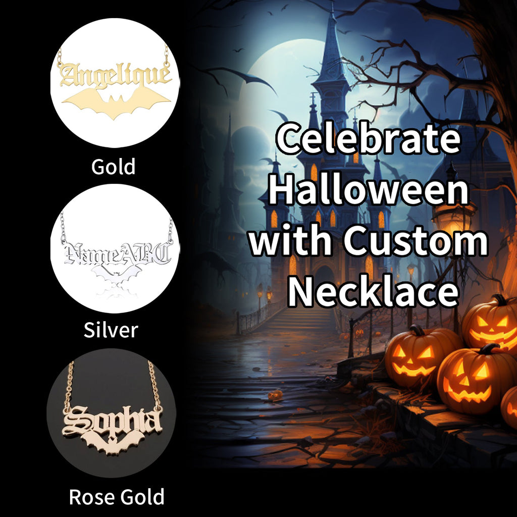 Personalized Old English Bat Name Necklace
