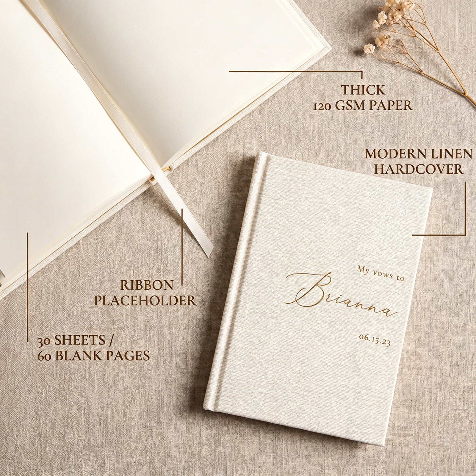 Linen Hardcover Wedding Vow Books Set