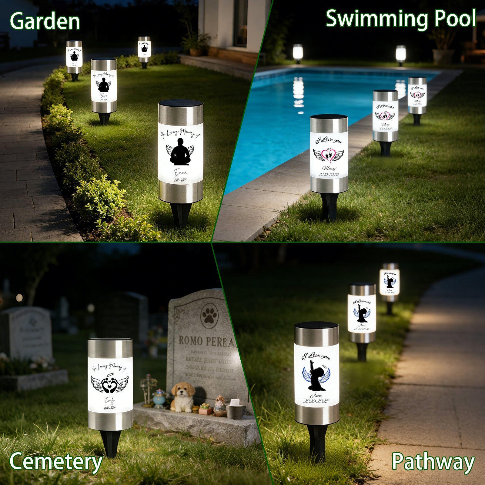 Personalized Solar Lights for Cemetery Custom Name & Date on Solar Light LED Waterproof Lamp for Outdoor Garden Balcony Yard Memorial Remembrance Gifts for Loved Ones Grave Decoration
