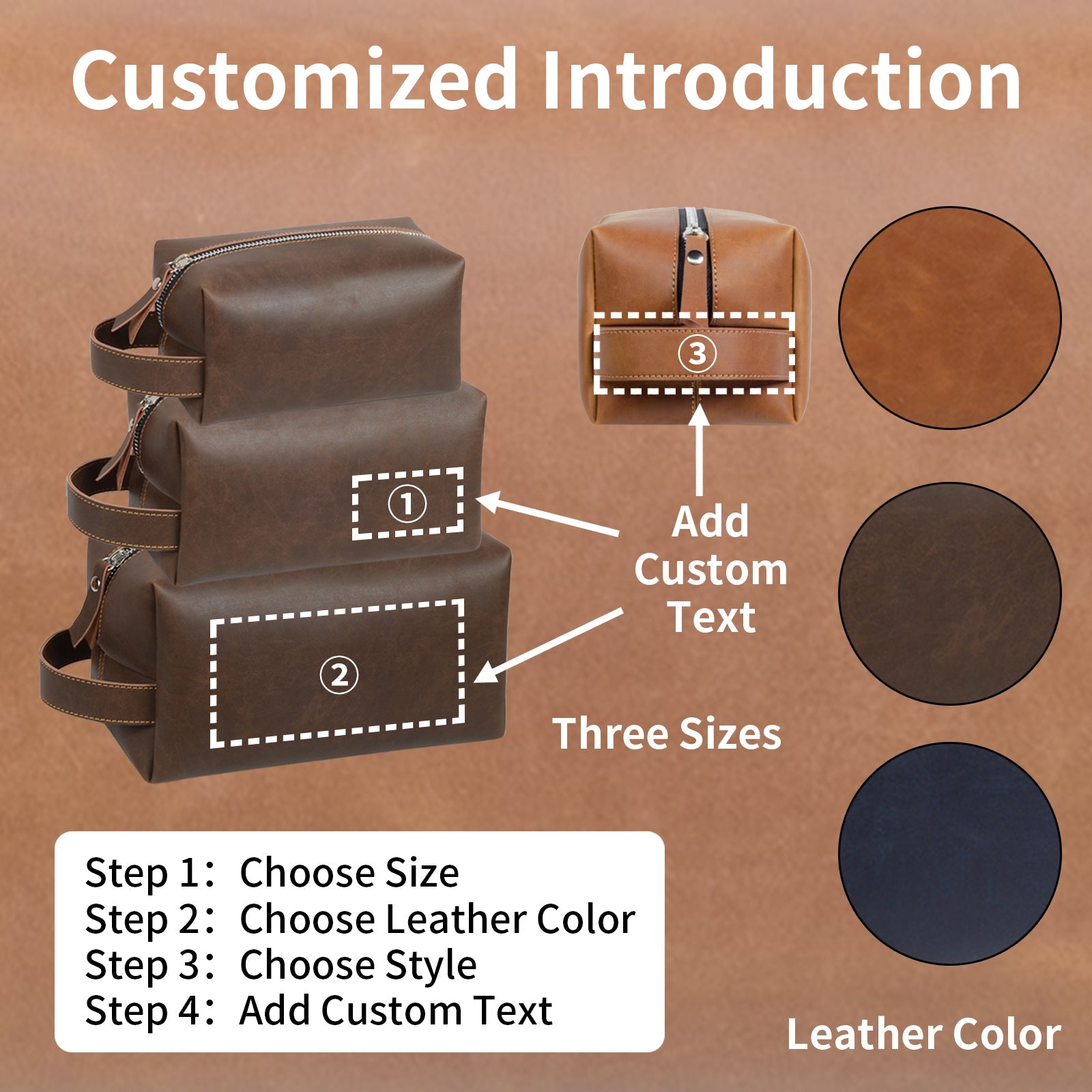 Personalized Toiletry Bag Customizable PU Leather Bag Dopp Kit Waterproof Wash Bag Suitable