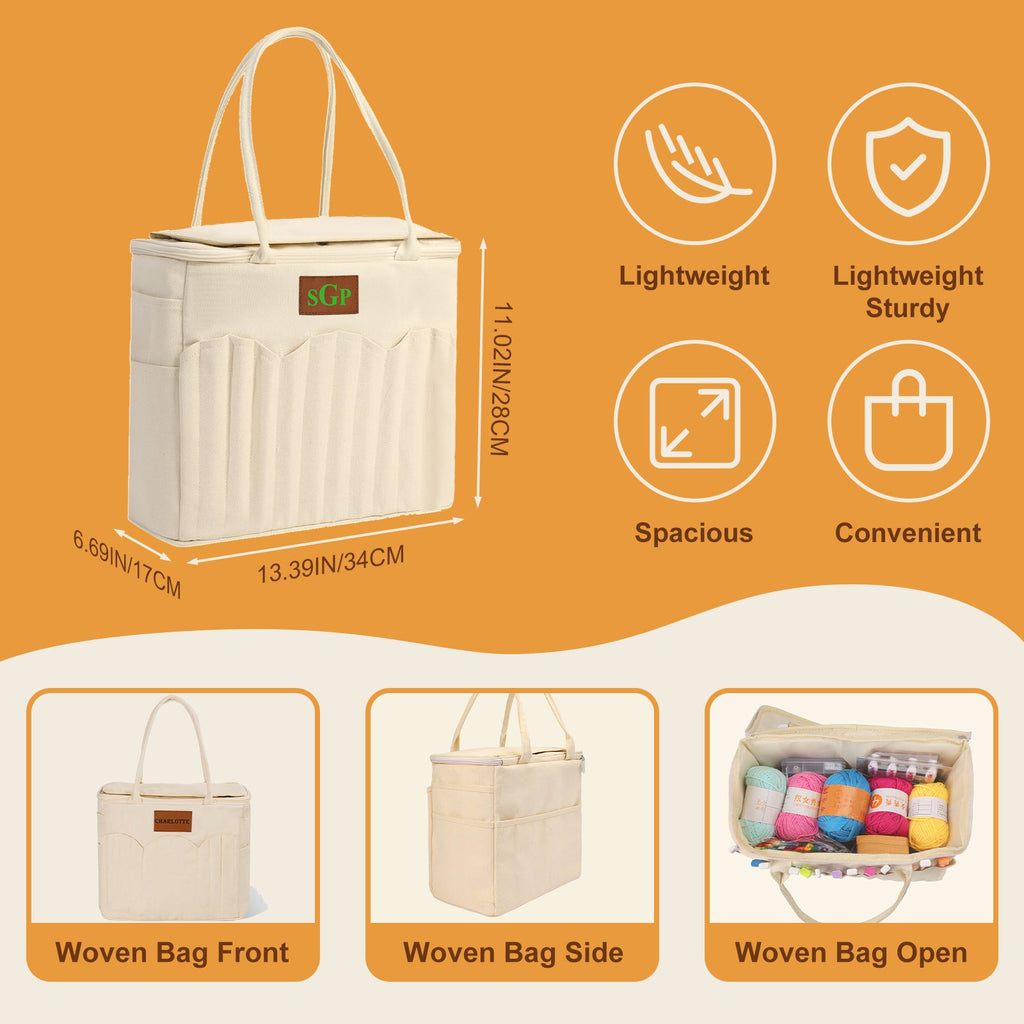 Personalized Name Crochet Bag Stylish Yarn Bag for Crochet and Knitting Projects Canvas Crochet Organizer with Multiple Pockets and Yarn Holes Knitting Bag for Crochet Lovers Mom Grandma