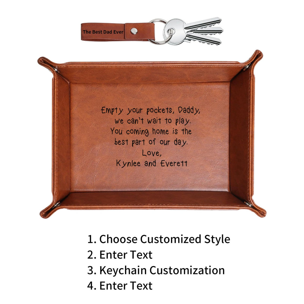Personalized Leather Storage Tray for Dad New Dad Gift PU Leather Valet Tray Unique Dad Birthday Gifts from Daughter Son Men Gifts for Father