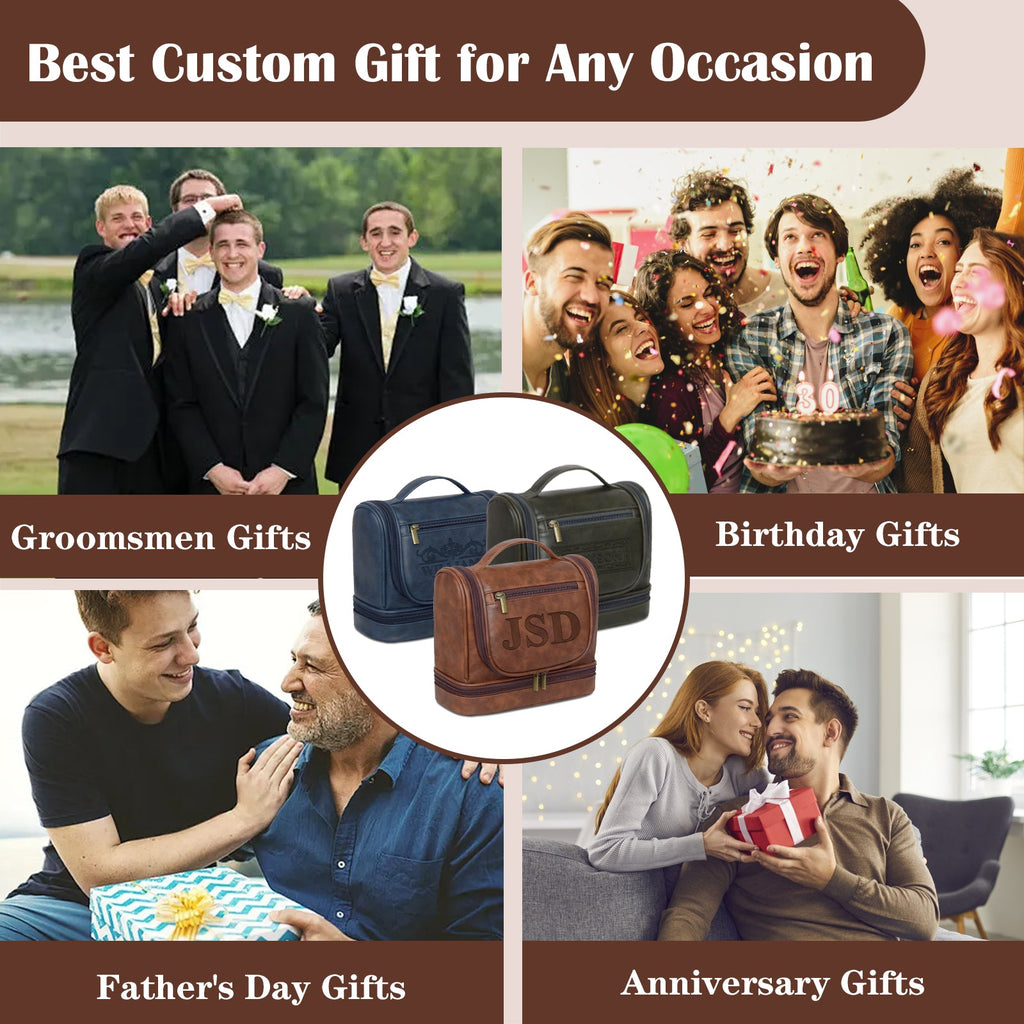 Personalized Hanging Travel Toiletry Bag PU Leather Waterproof Shaving Bag for Men and Women for Accessories Shampoo Full-size Container Toiletries for Groomsmen Husband