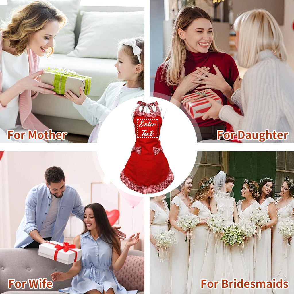 Personalized Name Embroidered Women's Apron | Customized Retro Cute Apron