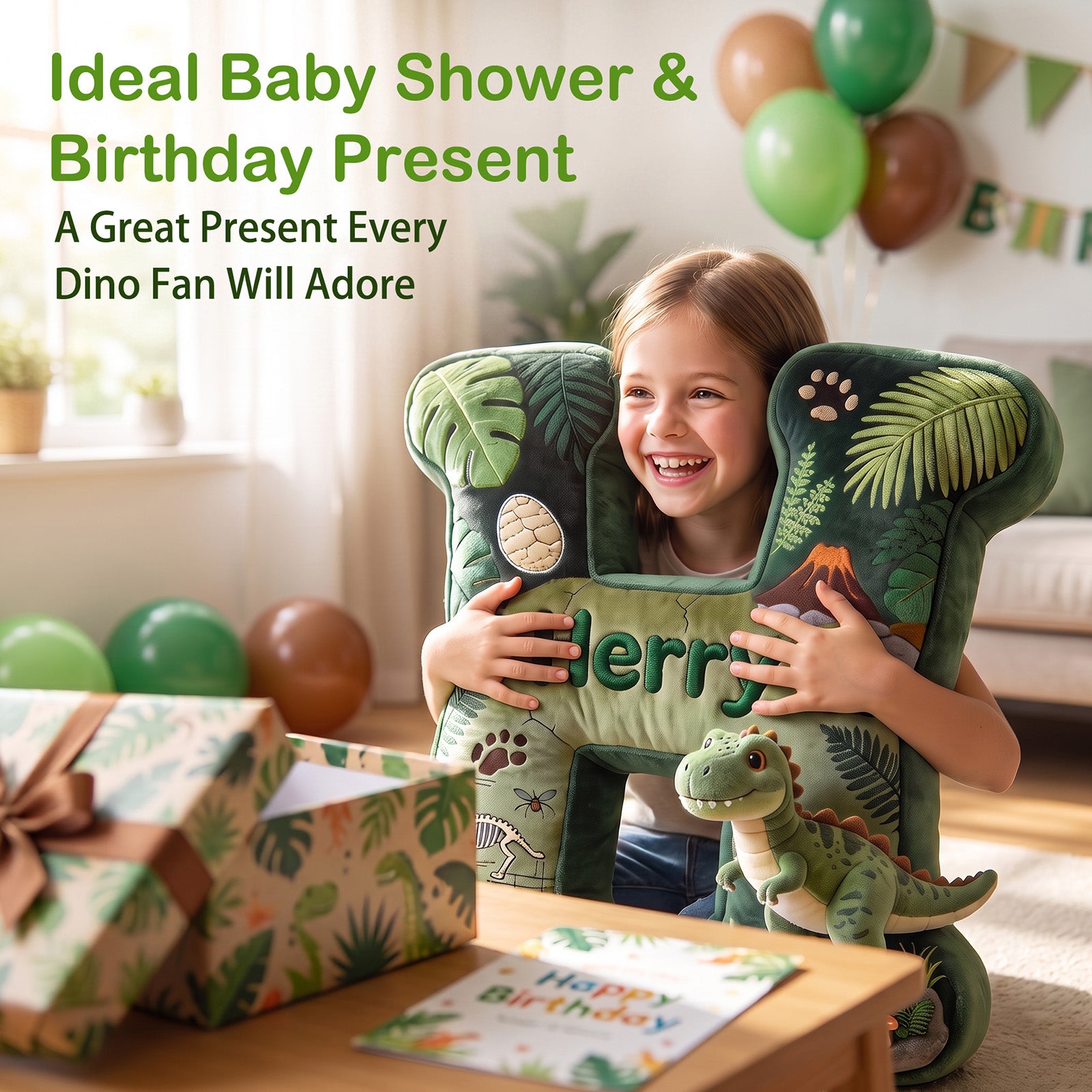 Personalized Dinosaur Letter Plush Pillow | Unique Birthday & Xmas Gift for Dinosaur‑Loving Kids