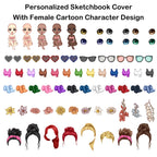 Personalized Sketchbook Cover with Name and Cartoon Character PU Leather Birth Flower Notebooks Cover with Storage Pocket Traveler's Sketchbook Gifts For Artists Teacher Student Daughter
