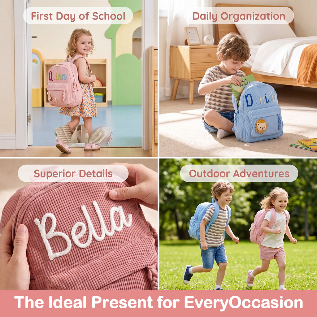 Custom Embroidered Corduroy Toddler School Backpack