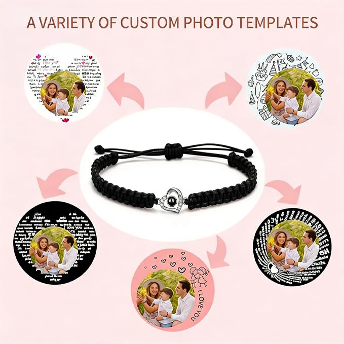 Personalized Photo Projection Bracelet Custom Memorial Gift for Women Men Couples & Family Unique Keepsake Jewelry for Dogs Lovers Perfect Mother's Day Birthday