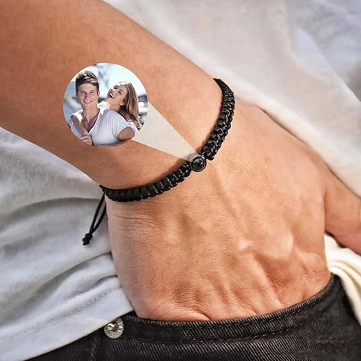 Personalized Photo Projection Bracelet Custom Memorial Gift for Women Men Couples & Family Unique Keepsake Jewelry for Dogs Lovers Perfect Mother's Day Birthday