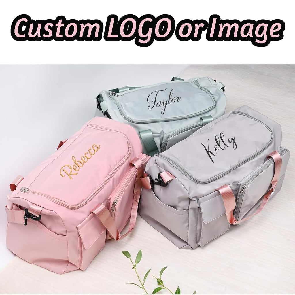 Custom Large Capacity Travel Bag Personalized Duffle Bag with Print Name Foldable Dry/Wet Travel Bag with Shoe Compartment for Women/Men for Sports Dance Gym Travel Weekender Overnight Bridesmaid