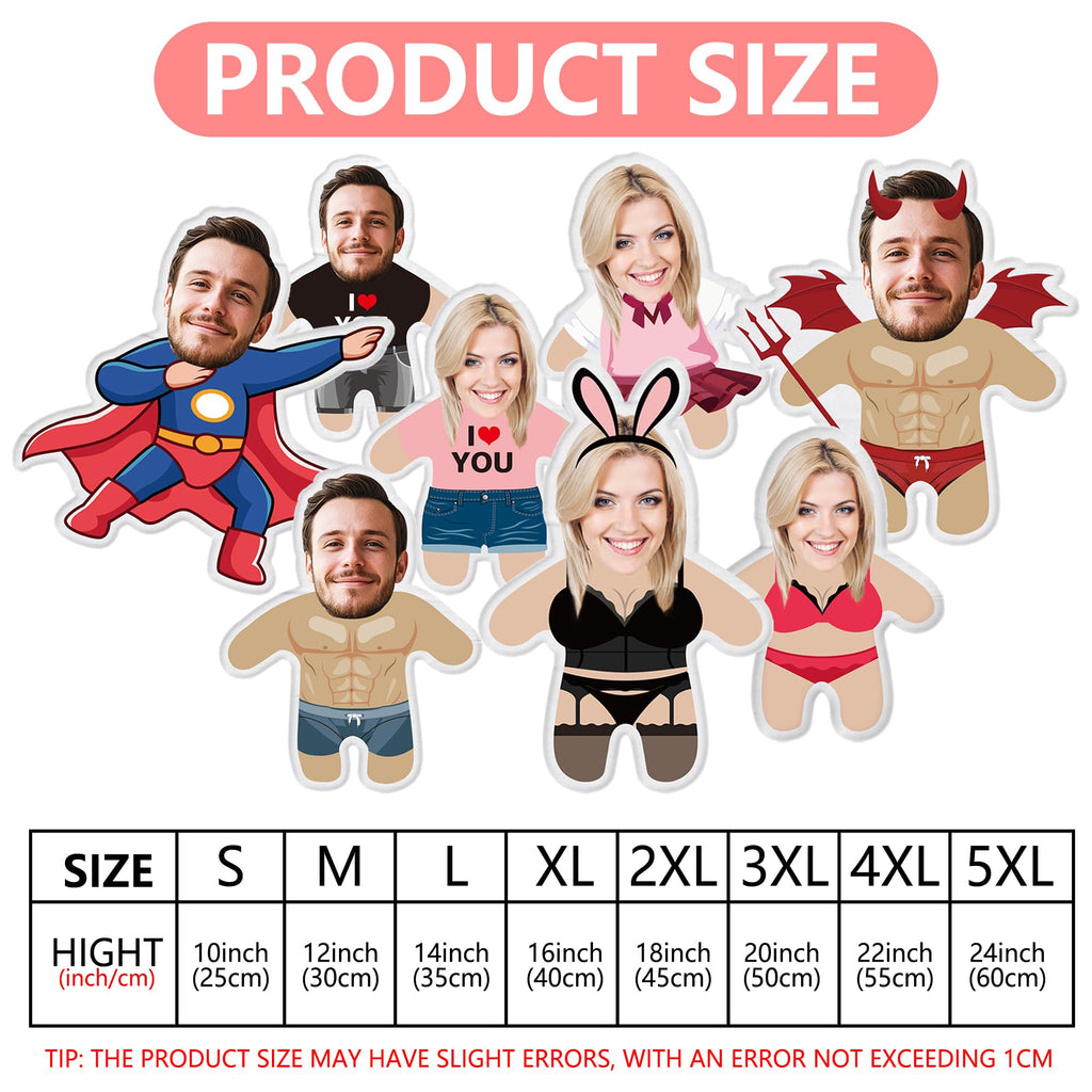 Custom Face Pillow Cute Personalized Photo Plush Doll 3D Double-Sided Plush Stuffed Pillow for Home Sofa Decor Customized Funny Pillow for Valentines Day Gifts for Boyfriend Girlfriend Him Her
