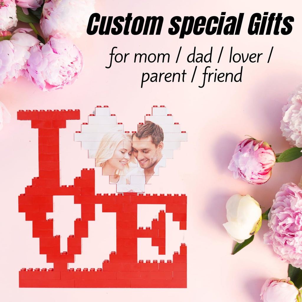Custom Valentines Day Gifts Building Blocks Personalised I Love You Building Bricks with Photo DIY Blocks Puzzles Couple Gifts for Lovers Girlfriend Boyfriend