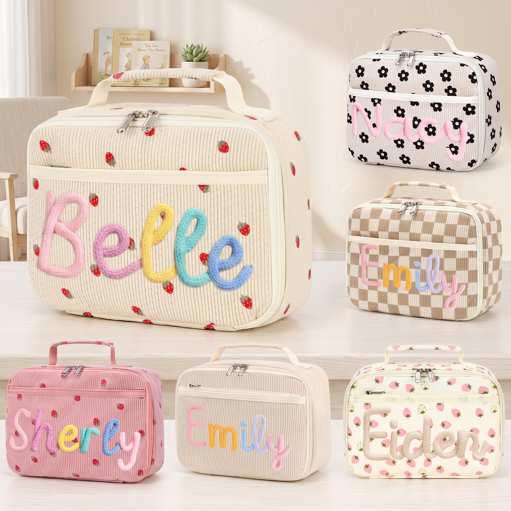 Personalized Kids Insulated Lunch Bag with Name & Logo Customization Portable Preppy Children Lunch Box Bag for Girls 3-Lays Insulated Large Lunch Tote Toxes for School Travel Picnic Birthday Gifts
