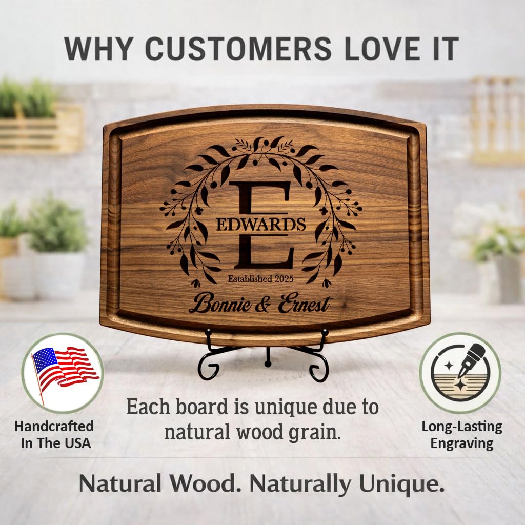 Personalized Wedding Gift Cutting Board for Couples Custom Engraved Walnut Cherry or Bamboo Wood Charcuterie Board Anniversary & Housewarming Real Estate Closing Engagement & Bridal Shower Gift