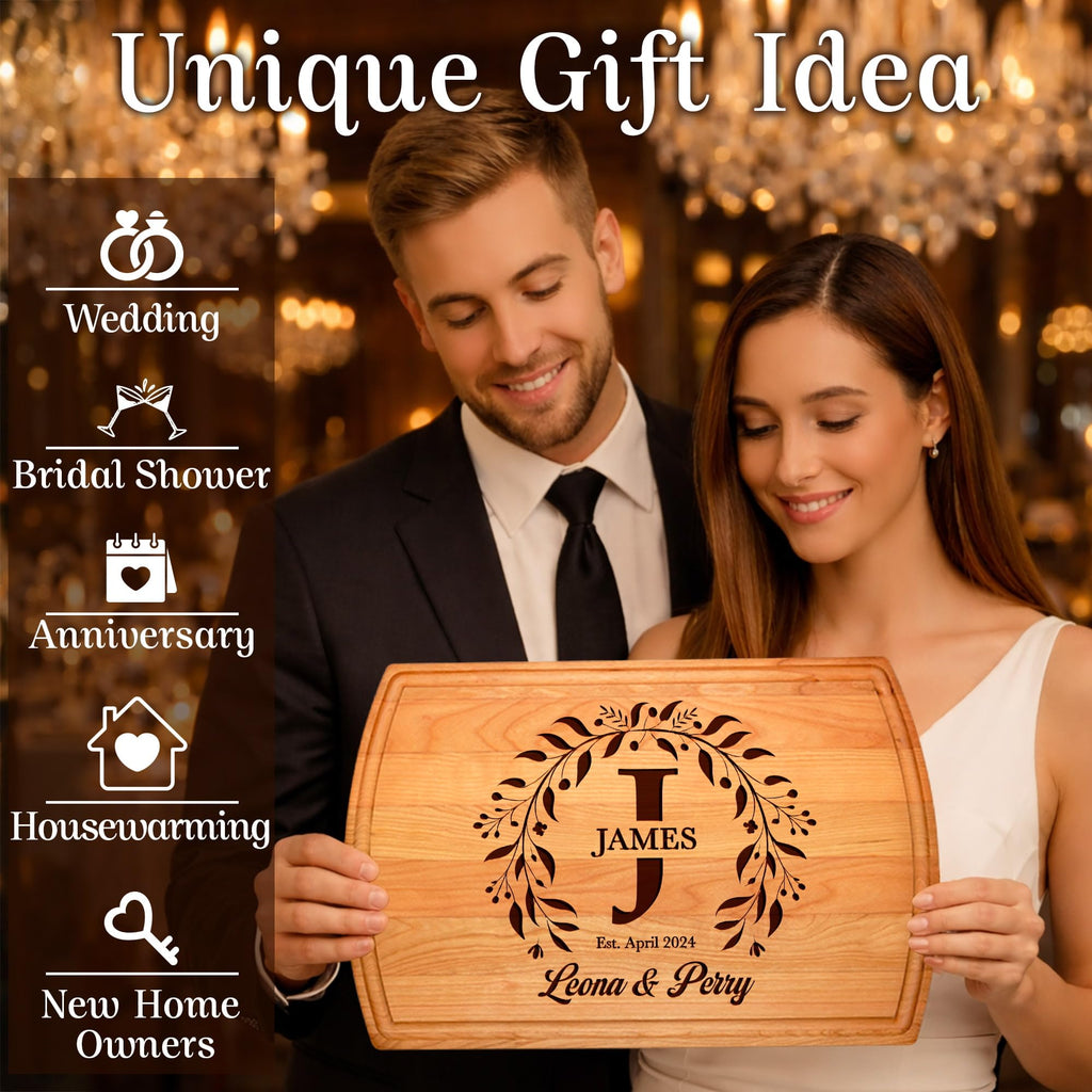 Personalized Wedding Gift Cutting Board for Couples Custom Engraved Walnut Cherry or Bamboo Wood Charcuterie Board Anniversary & Housewarming Real Estate Closing Engagement & Bridal Shower Gift