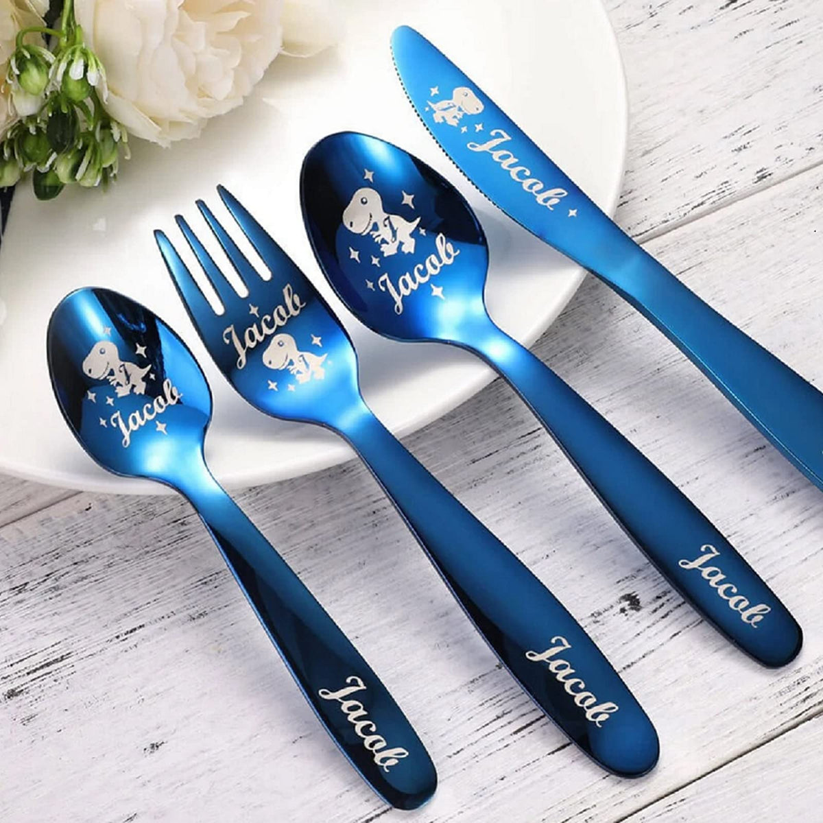 Personalized Dinosaur Unicorn Cutlery Set of 3/4 Laser Engraved