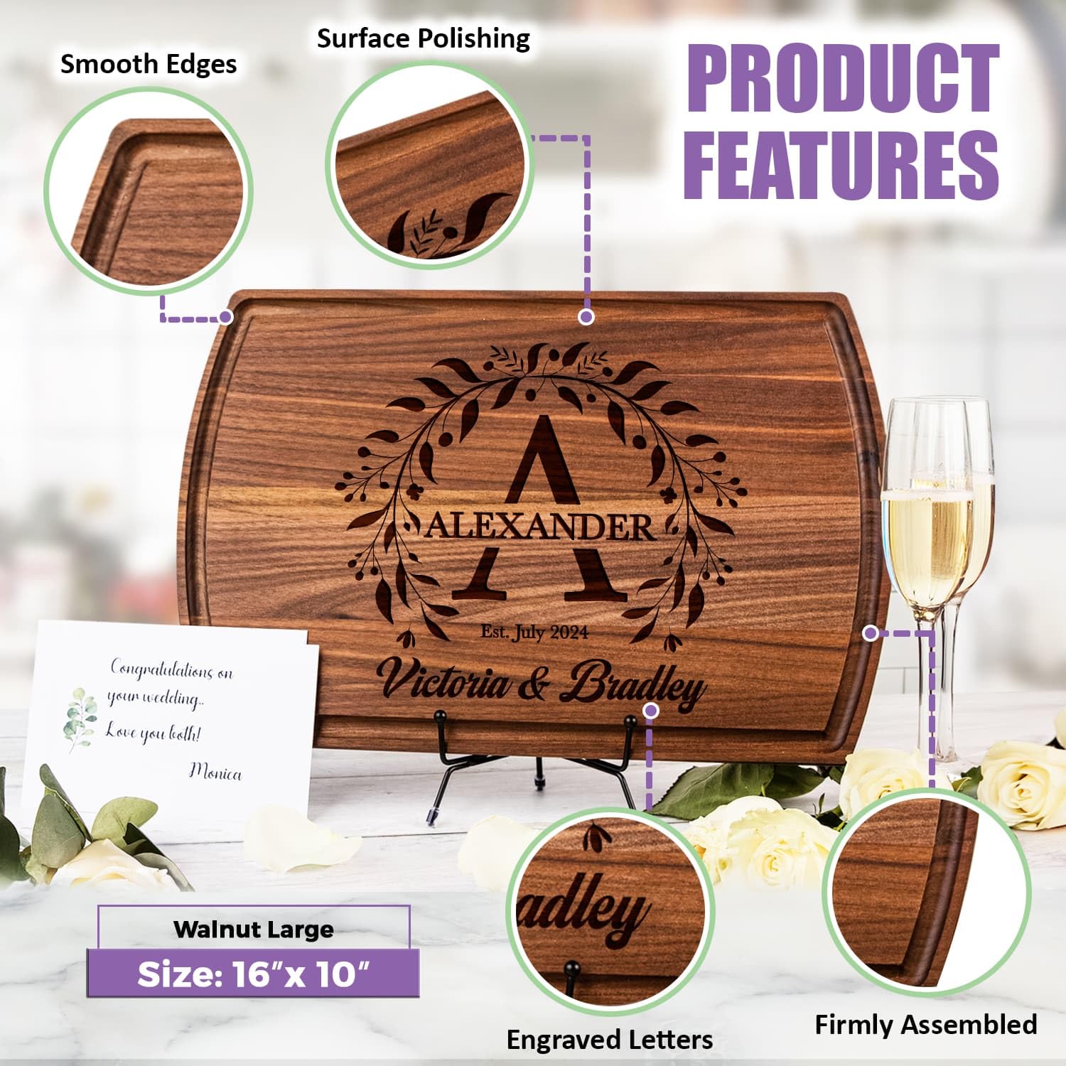 Personalized Wedding Gift Cutting Board for Couples Custom Engraved Walnut Cherry or Bamboo Wood Charcuterie Board Anniversary & Housewarming Real Estate Closing Engagement & Bridal Shower Gift