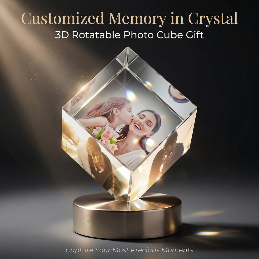 Personalized Photo Collage Frame 3D Rotatable Crystal Cube Custom Multi Picture Frame DIY Wedding Photo Frame Personalized Keepsake Gift for Wedding Gifts Home Decoration Family Love Friends