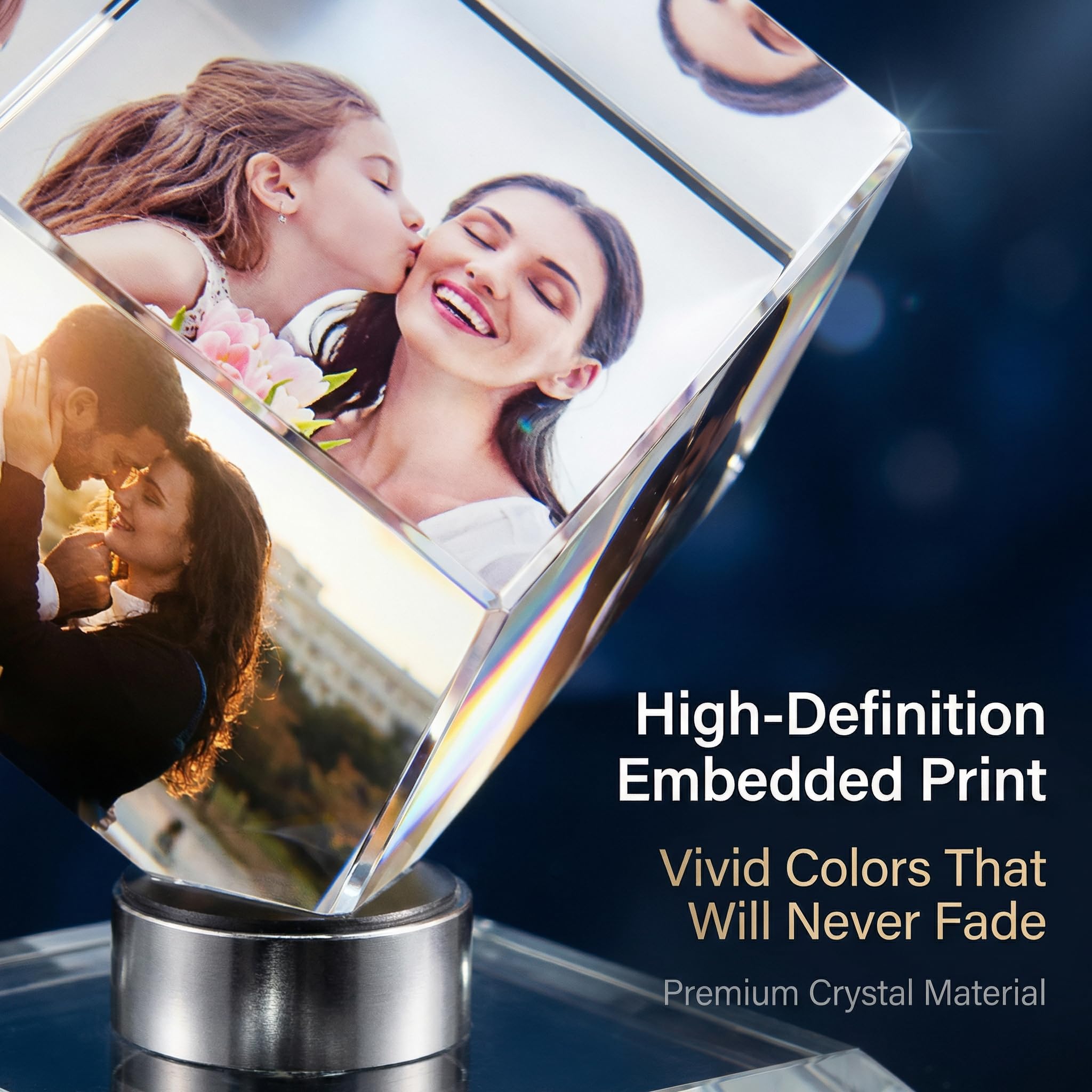 Personalized Photo Collage Frame 3D Rotatable Crystal Cube Custom Multi Picture Frame DIY Wedding Photo Frame Personalized Keepsake Gift for Wedding Gifts Home Decoration Family Love Friends
