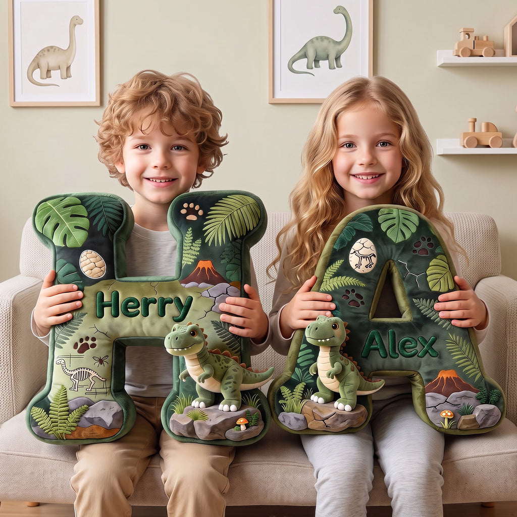 Personalized Dinosaur Letter Plush Pillow | Unique Birthday & Xmas Gift for Dinosaur‑Loving Kids