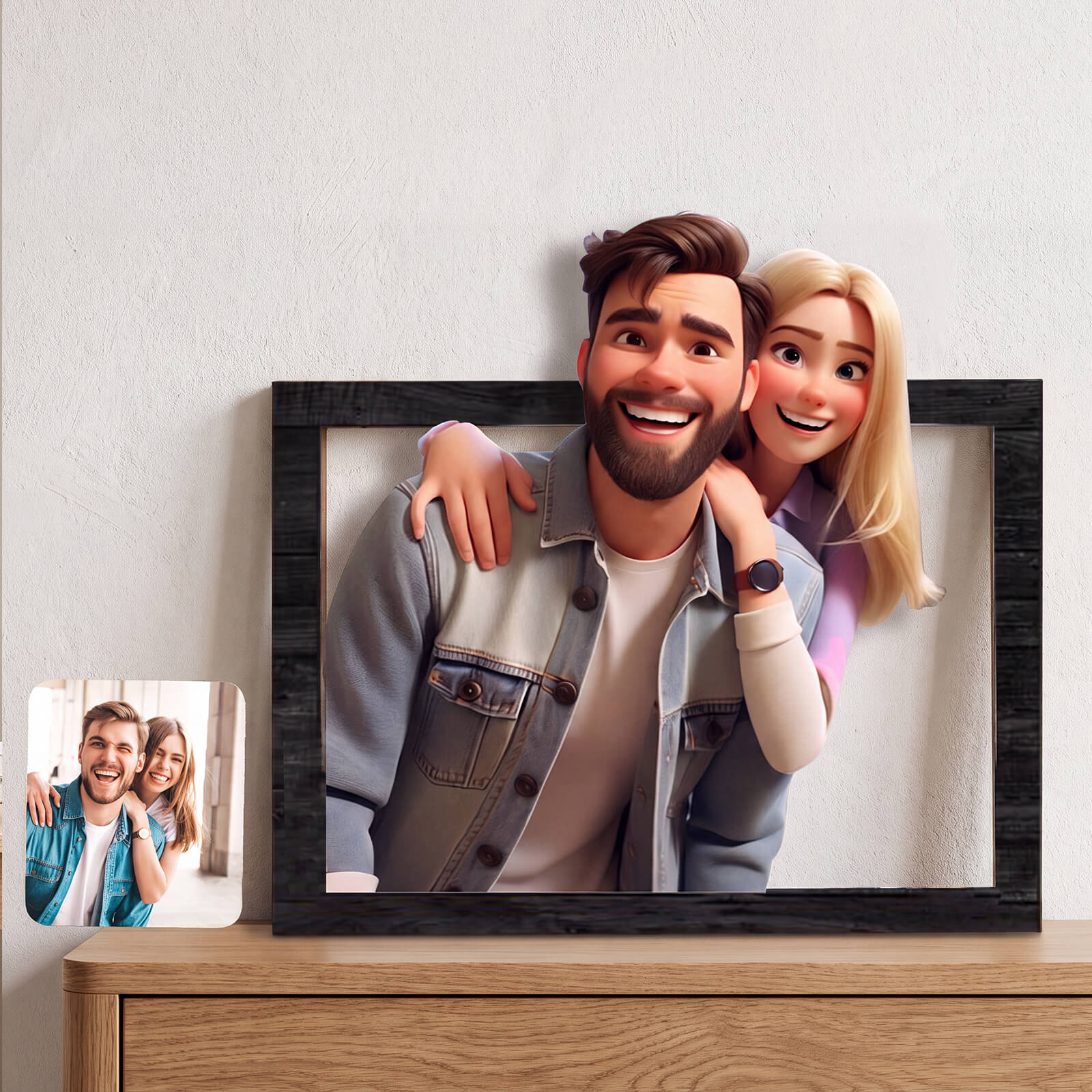 Personalized Cartoon Style Photo Sign Custom Portrait Gifts for Family & Friends Photo Framed Wall Art Family Artwork Decor Gift for Couples Newlyweds Wedding Anniversary Xmas